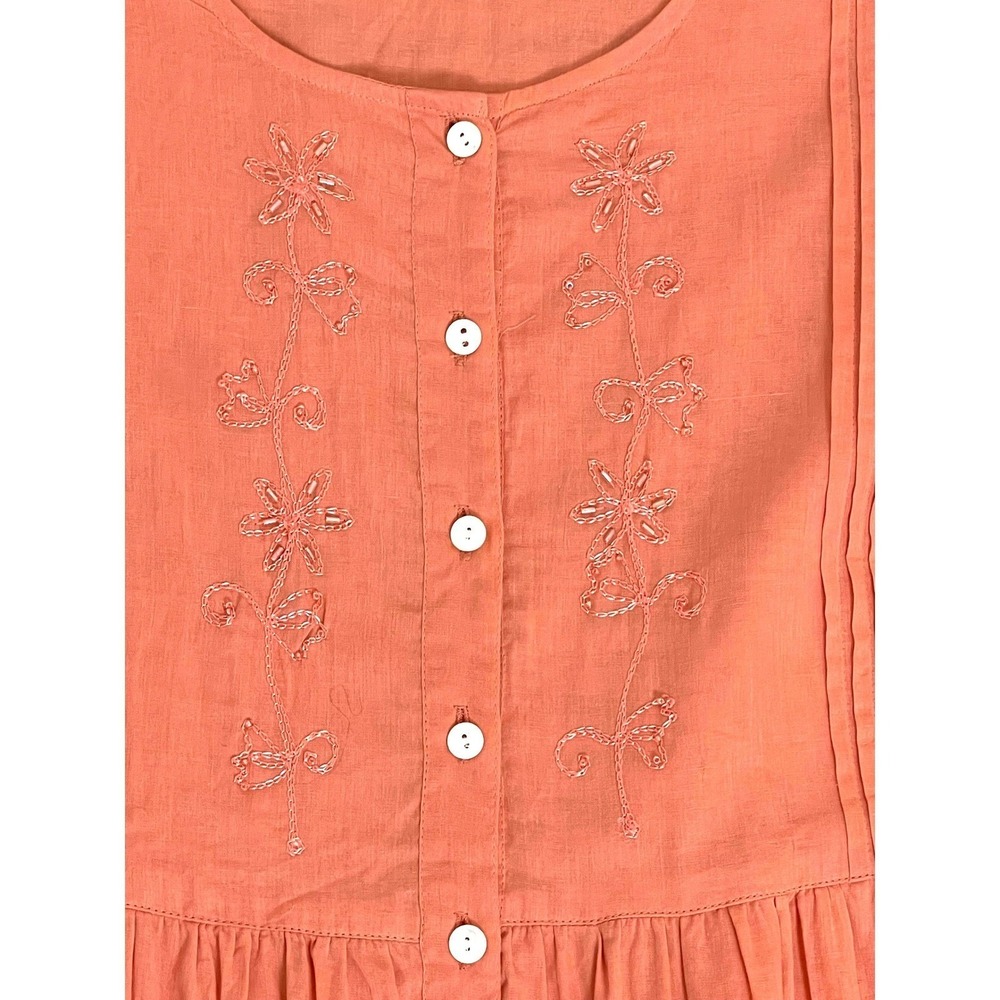 Jane Ashley Maxi Dress Womens M Orange Excellent Tiered Embroidered Boho Cotton - Picture 12 of 15